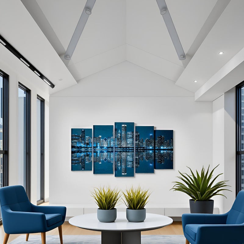 LevvArts Chicago Canvas Wall Art Chicago Skyline Picture Painting Blue City Night Decoration for Office Living Room (Large) - Image 2